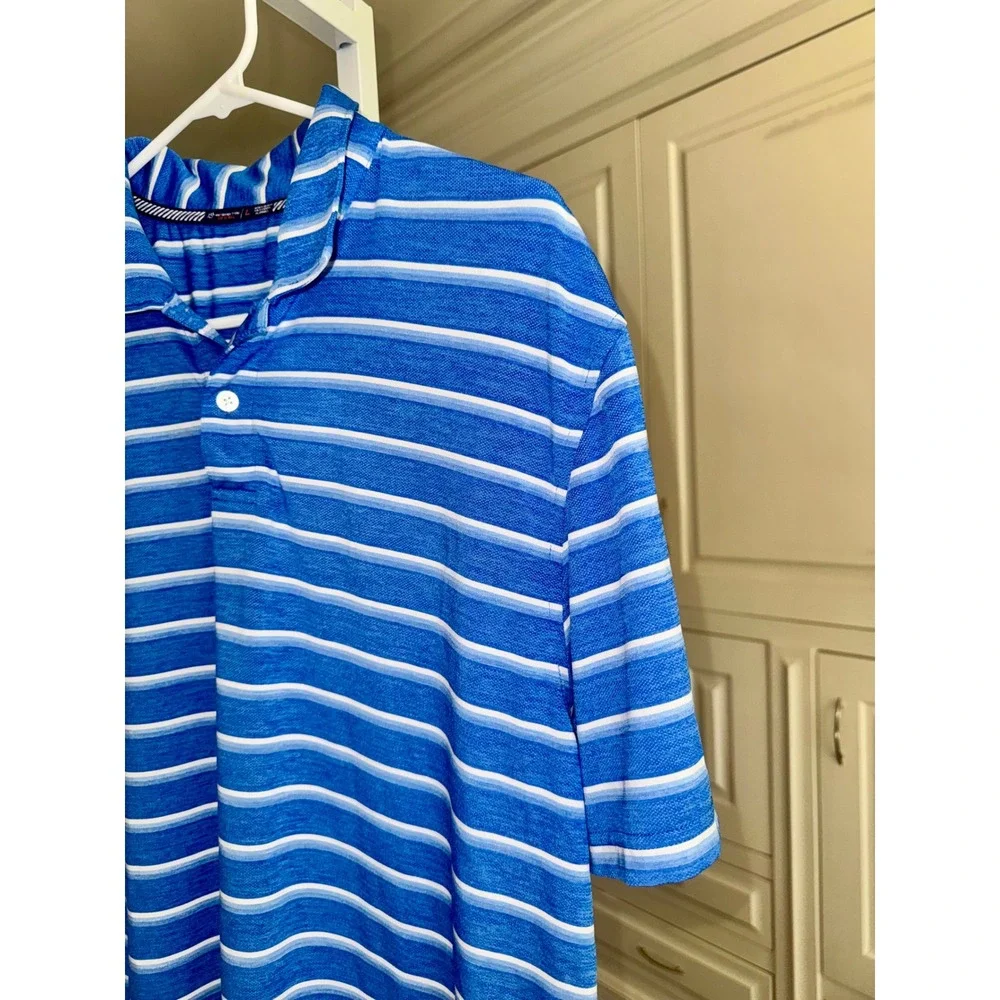 Southern Tide to Trail Mens Blue‎ Striped Performance Polo Shirt Large L